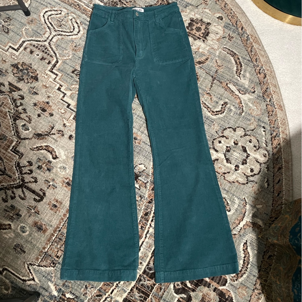 ROLLA'S Eastcoast High Rise Flare corduroy Pants - Teal Green size 10 us